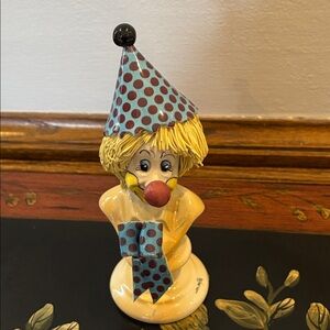 VINTAGE Clown bust with hat & bow Figurine. Made in Italy. Signed Zampiva.